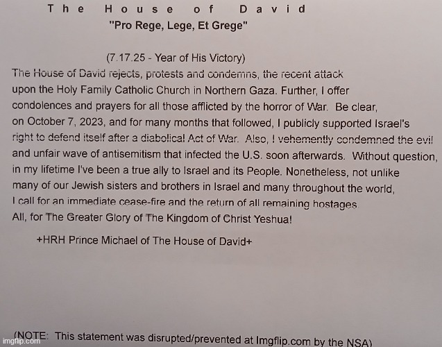 The House of David - Official Statement:  The Holy Family Catholic Church Attack | image tagged in the scroll of truth | made w/ Imgflip meme maker