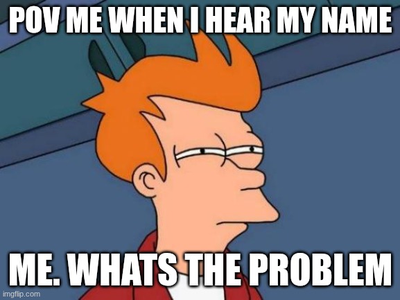 when they call your be like | POV ME WHEN I HEAR MY NAME; ME. WHATS THE PROBLEM | image tagged in memes,futurama fry | made w/ Imgflip meme maker