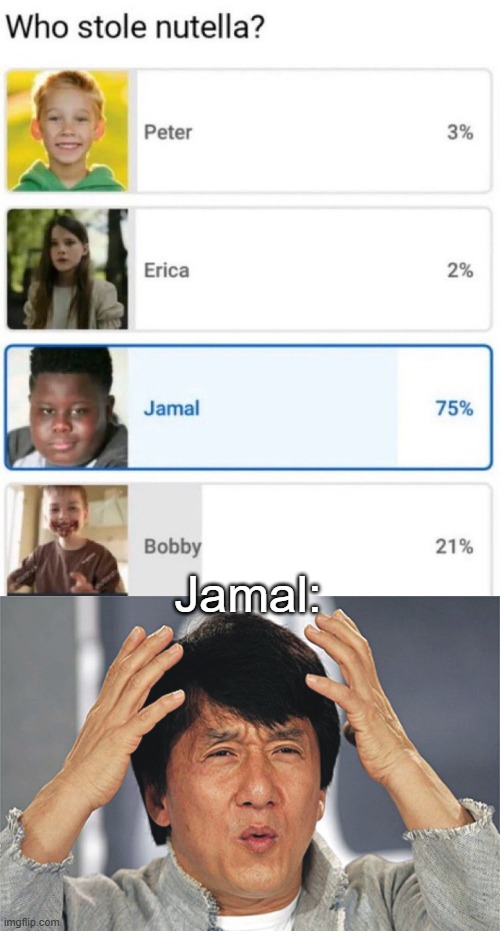Whad'rr Jamal do? | Jamal: | image tagged in jackie chan confused,funny,memes,dark humour,hold up,nutella | made w/ Imgflip meme maker