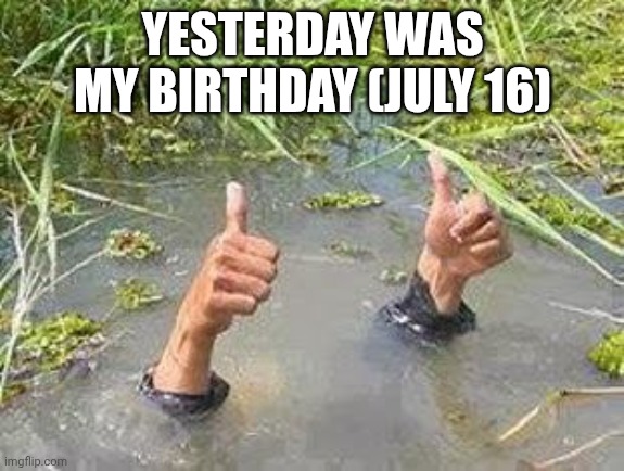 sorry i didn't make this yesterday | YESTERDAY WAS MY BIRTHDAY (JULY 16) | image tagged in flooding thumbs up,happy birthday | made w/ Imgflip meme maker