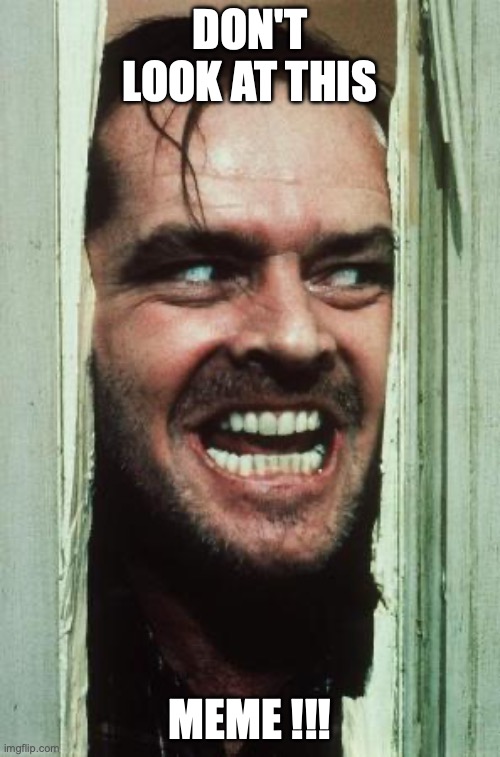 Here's Johnny | DON'T LOOK AT THIS; MEME !!! | image tagged in memes,here's johnny | made w/ Imgflip meme maker