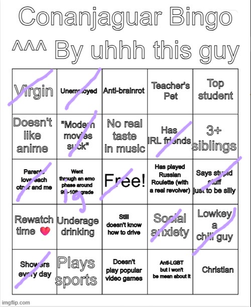 conanjaguar bingo | image tagged in conanjaguar bingo | made w/ Imgflip meme maker