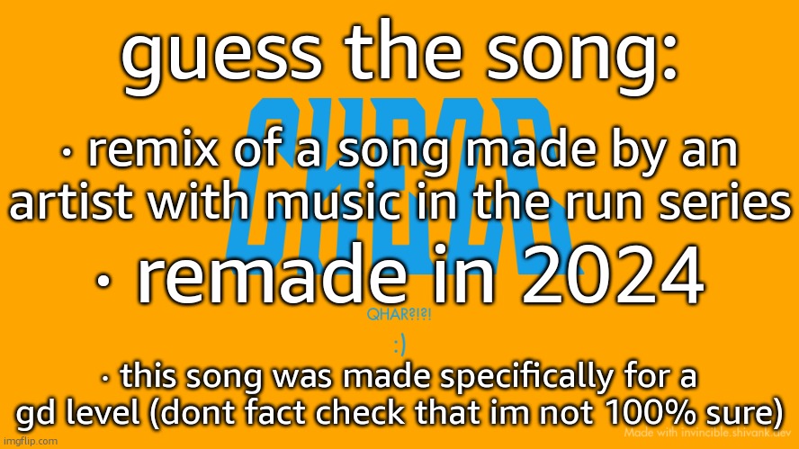 Cheze Titlecard | guess the song:; · remix of a song made by an artist with music in the run series; · remade in 2024; · this song was made specifically for a gd level (dont fact check that im not 100% sure) | image tagged in cheze titlecard | made w/ Imgflip meme maker