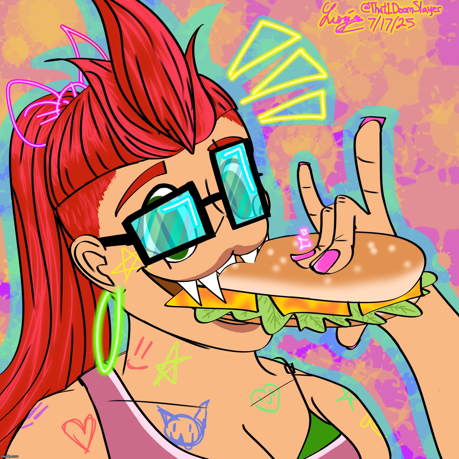 MY LATE AHH SUBMISSION FOR MEME_CHEESE2’S CONTEST | image tagged in ocs,digital art,boioioioioing,idk what to put here,nom nom nom,sandvitch | made w/ Imgflip meme maker