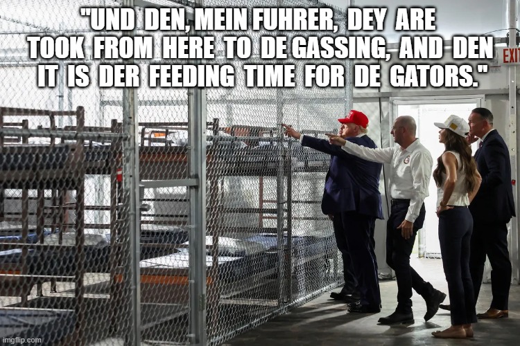 Feeding Time | "UND  DEN, MEIN FUHRER,  DEY  ARE  TOOK  FROM  HERE  TO  DE GASSING,  AND  DEN  IT  IS  DER  FEEDING  TIME  FOR  DE  GATORS." | made w/ Imgflip meme maker