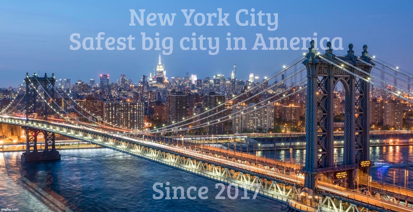 New York City 
Safest big city in America; Since 2017 | made w/ Imgflip meme maker