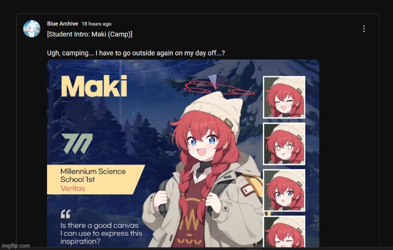 ATTENTION SENSEIS! | image tagged in maki,camp,blue archive,yessir | made w/ Imgflip meme maker