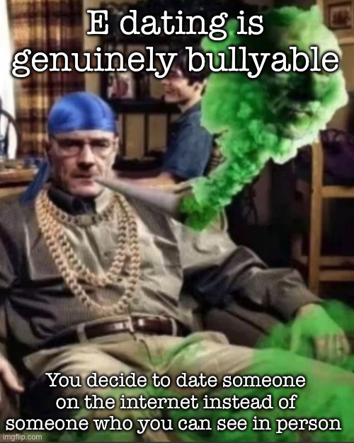 Waltuh | E dating is genuinely bullyable; You decide to date someone on the internet instead of someone who you can see in person | image tagged in waltuh,msmg | made w/ Imgflip meme maker