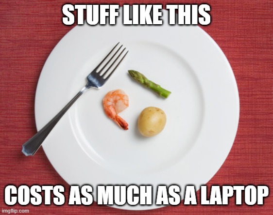 Small Food | STUFF LIKE THIS COSTS AS MUCH AS A LAPTOP | image tagged in small food | made w/ Imgflip meme maker