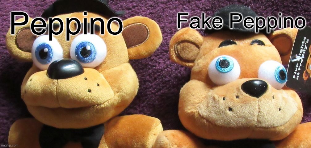 Me X Vs Me X (Fnaf Plushies) | Fake Peppino; Peppino | image tagged in me x vs me x fnaf plushies,pizza tower,peppino,fake peppino | made w/ Imgflip meme maker
