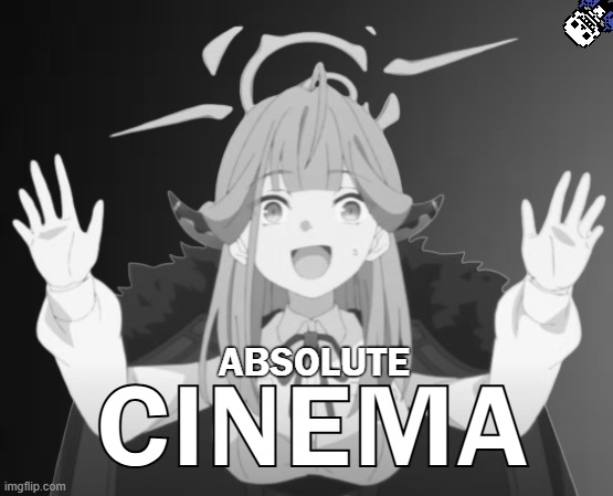 Took a screenshot from the Anime and edited it into this :] (btw this is also a temp-) Rate this | image tagged in aru absolute cinema,sans of topic,bruh,blue archive | made w/ Imgflip meme maker