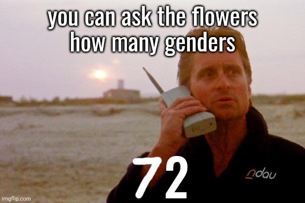 ndau cellphone | you can ask the flowers
how many genders; 2 | image tagged in ndau cellphone | made w/ Imgflip meme maker