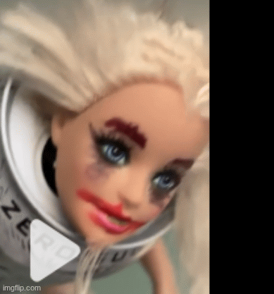 sad barbiedoll | image tagged in gifs,funny memes,kinda creepy | made w/ Imgflip images-to-gif maker