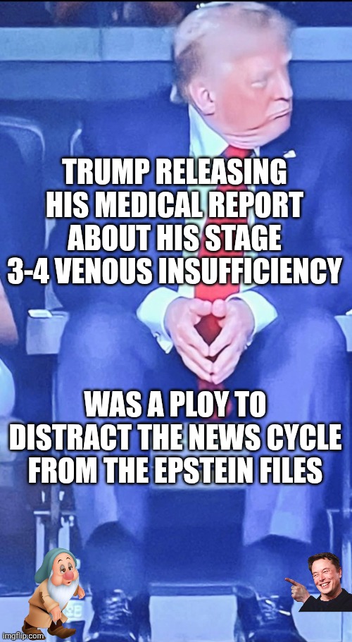 A crumbling empire | TRUMP RELEASING HIS MEDICAL REPORT ABOUT HIS STAGE 3-4 VENOUS INSUFFICIENCY; WAS A PLOY TO DISTRACT THE NEWS CYCLE FROM THE EPSTEIN FILES | image tagged in donald trump cankles,jeffrey epstein,donald trump,failing,maga | made w/ Imgflip meme maker