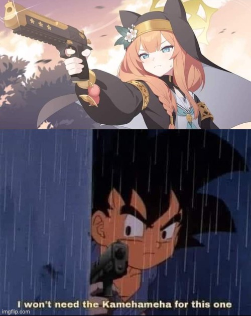 image tagged in i will send you to jesus blue archive mari,i won t need the kamehamaha for this one | made w/ Imgflip meme maker