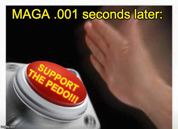 Big red button | MAGA .001 seconds later: SUPPORT
THE PEDO!!! | image tagged in big red button | made w/ Imgflip meme maker