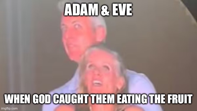 Oops | ADAM & EVE; WHEN GOD CAUGHT THEM EATING THE FRUIT | image tagged in cheating | made w/ Imgflip meme maker
