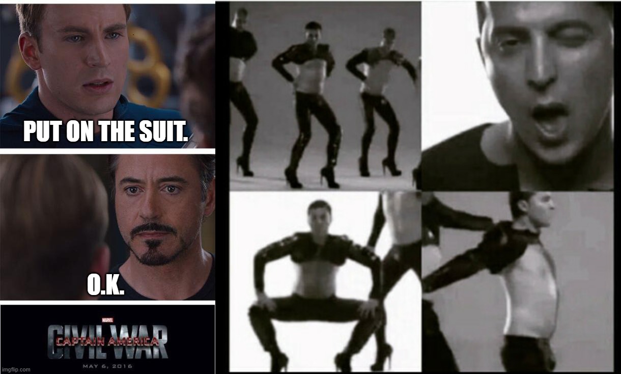 ROTFLMAO . . . | PUT ON THE SUIT. O.K. | image tagged in memes,hollywood,ukraine,disney,israel,marvel civil war | made w/ Imgflip meme maker