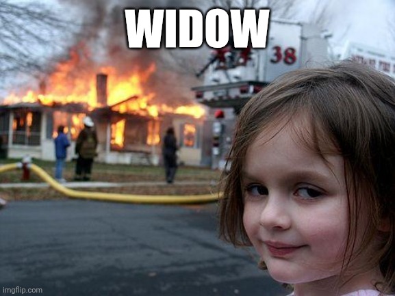 Disaster Girl | WIDOW | image tagged in memes,disaster girl | made w/ Imgflip meme maker