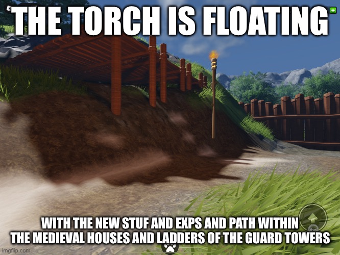 Floating Torch | THE TORCH IS FLOATING; WITH THE NEW STUF AND EXPS AND PATH WITHIN THE MEDIEVAL HOUSES AND LADDERS OF THE GUARD TOWERS | image tagged in torch | made w/ Imgflip meme maker