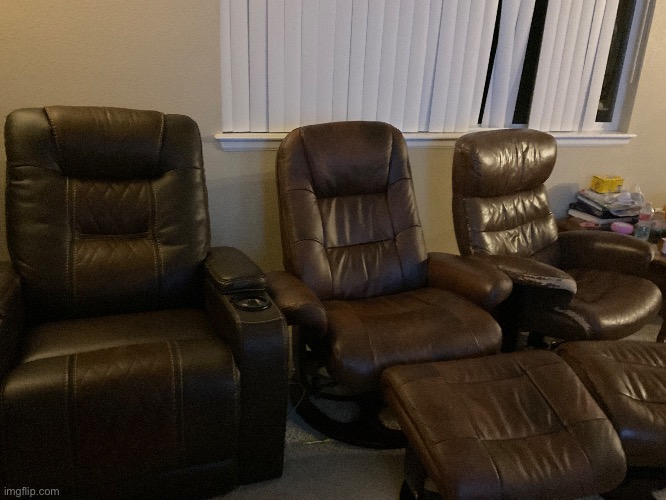 the living room chairs are getting darker if you go from right to left | image tagged in chairs | made w/ Imgflip meme maker
