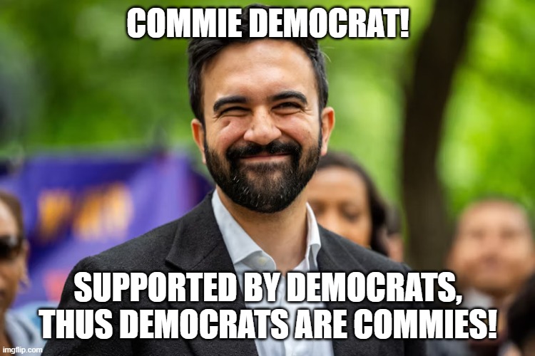 Zohran Mamdani grinning | COMMIE DEMOCRAT! SUPPORTED BY DEMOCRATS, THUS DEMOCRATS ARE COMMIES! | image tagged in zohran mamdani grinning | made w/ Imgflip meme maker