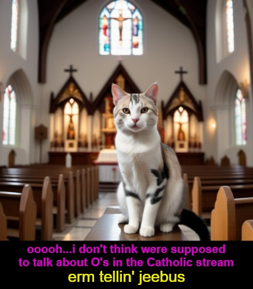 erm tellin' jeebus ooooh...i don't think were supposed to talk about O's in the Catholic stream | made w/ Imgflip meme maker