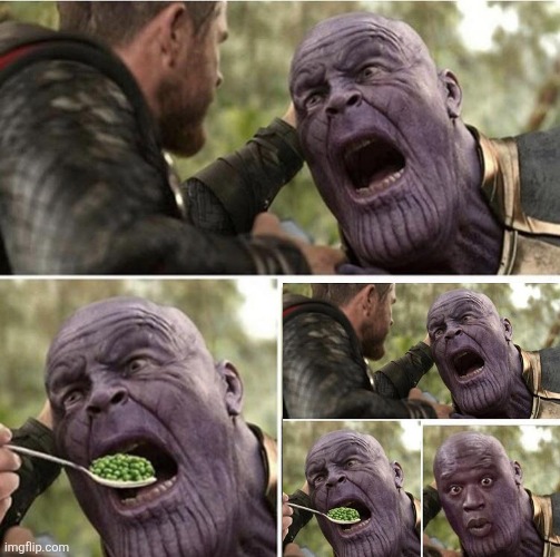 Thor feeding Thanos | image tagged in thor feeding thanos | made w/ Imgflip meme maker