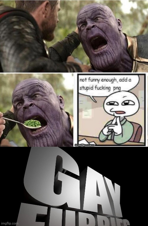 image tagged in thor feeding thanos,gay furries | made w/ Imgflip meme maker