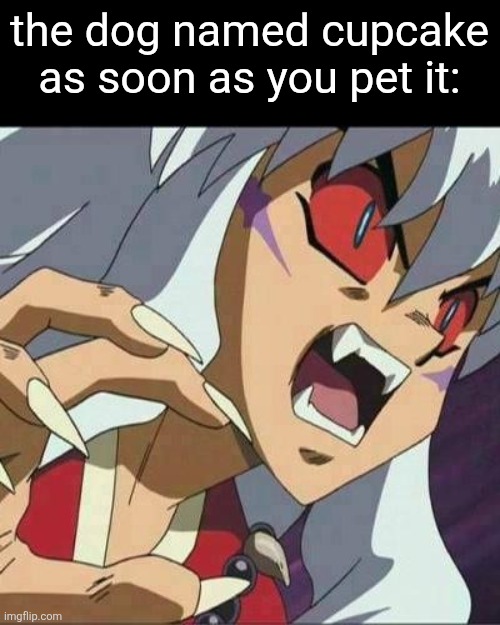 inuyasha | the dog named cupcake as soon as you pet it: | image tagged in inuyasha,dogs,memes | made w/ Imgflip meme maker