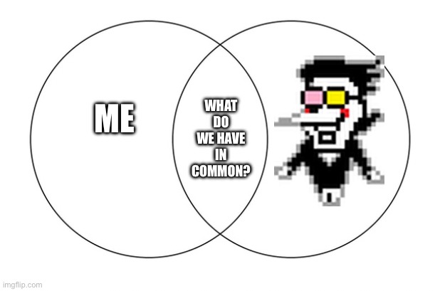 Take a guess | ME; WHAT DO WE HAVE IN COMMON? | image tagged in venn diagram | made w/ Imgflip meme maker