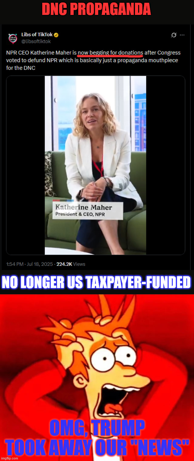 US taxpayers no longer funding DNC propaganda. Thank you President Trump | DNC PROPAGANDA; NO LONGER US TAXPAYER-FUNDED; OMG, TRUMP TOOK AWAY OUR "NEWS" | image tagged in here comes more actblue smurfing,no more taxpayer money for dnc propaganda | made w/ Imgflip meme maker