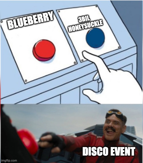 Robotnik Pressing Red Button | 3BIL HONEYSUCKLE; BLUEBERRY; DISCO EVENT | image tagged in robotnik pressing red button | made w/ Imgflip meme maker