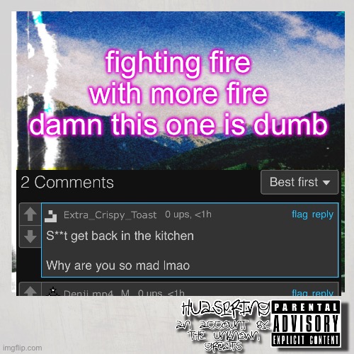 fighting racism and sexism with more racism and sexism | fighting fire with more fire damn this one is dumb | image tagged in huaspring temp | made w/ Imgflip meme maker