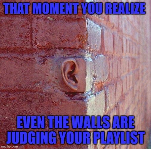 playlist | THAT MOMENT YOU REALIZE; EVEN THE WALLS ARE JUDGING YOUR PLAYLIST | image tagged in memes | made w/ Imgflip meme maker