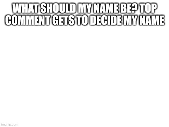 Blank White Template | WHAT SHOULD MY NAME BE? TOP COMMENT GETS TO DECIDE MY NAME | image tagged in blank white template | made w/ Imgflip meme maker