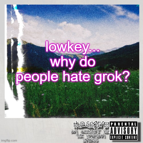 we really hating on free speech now smh | lowkey... why do people hate grok? | image tagged in huaspring temp | made w/ Imgflip meme maker