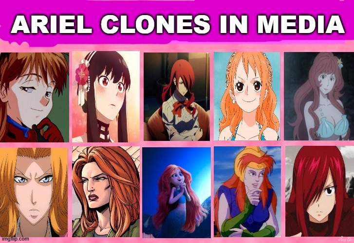 ariel clones in media | ARIEL CLONES IN MEDIA | image tagged in top 10 blank waifus,ariel clones,ariel,anime,redheads,comics/cartoons | made w/ Imgflip meme maker