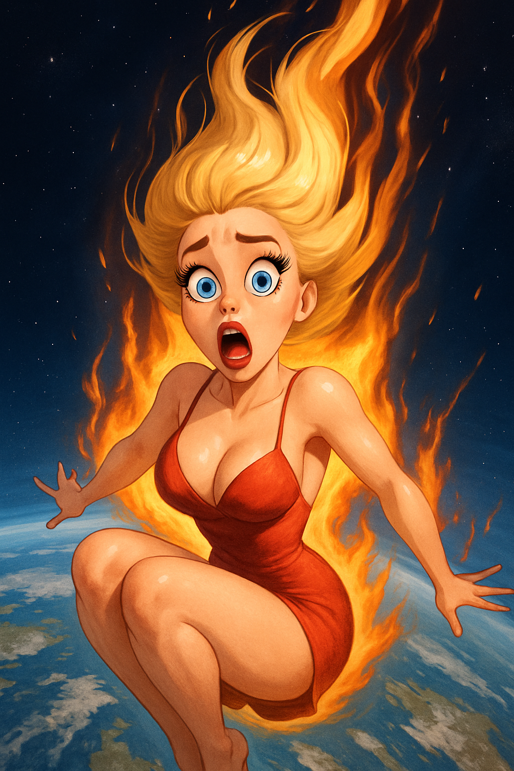blonde woman's realization as she falls from space Blank Meme Template