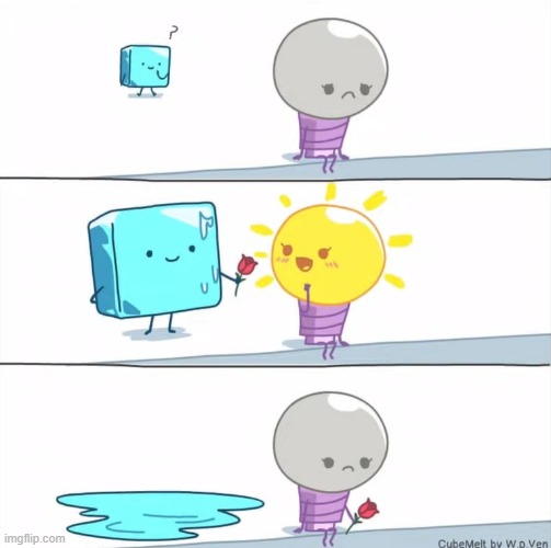 image tagged in ice cube,light bulb,rose,melting,water,sadness | made w/ Imgflip meme maker