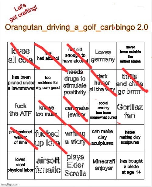 Orangutan_driving_a_golf_cart bingo 2.0 | image tagged in orangutan_driving_a_golf_cart bingo 2 0 | made w/ Imgflip meme maker