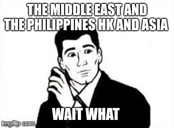 wait what? | THE MIDDLE EAST AND THE PHILIPPINES HK AND ASIA; WAIT WHAT | image tagged in wait what | made w/ Imgflip meme maker