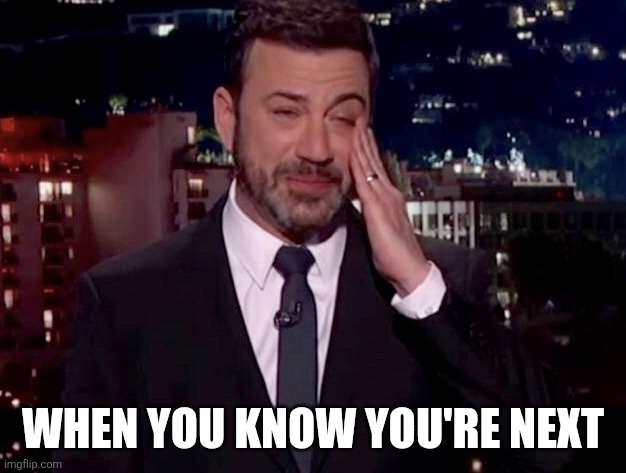 Jimmy Kimmel cries  | WHEN YOU KNOW YOU'RE NEXT | image tagged in jimmy kimmel cries | made w/ Imgflip meme maker