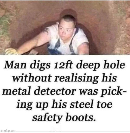 The hole is deep with this one | image tagged in metal detecting,dumbass,digging,deep,reposts | made w/ Imgflip meme maker