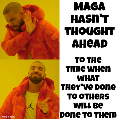 An Eye For An Eye | Maga hasn't thought ahead; to the time when what they've done to others will be done to them | image tagged in memes,drake hotline bling,do unto others,what's good for the goose is good for the gander,payback,maga nazis | made w/ Imgflip meme maker