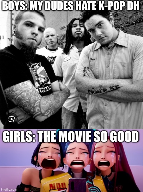 Boys vs girls K-pop DH | BOYS: MY DUDES HATE K-POP DH; GIRLS: THE MOVIE SO GOOD | image tagged in boys vs girls | made w/ Imgflip meme maker