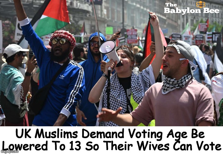 Cultural Values | UK Muslims Demand Voting Age Be 
Lowered To 13 So Their Wives Can Vote | image tagged in muslims,young,voting,wives,sad,funny | made w/ Imgflip meme maker