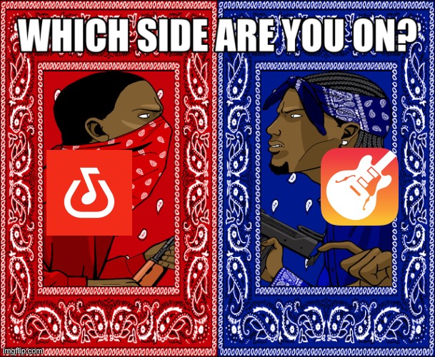 Bandlab vs Garageband | image tagged in which side are you on | made w/ Imgflip meme maker