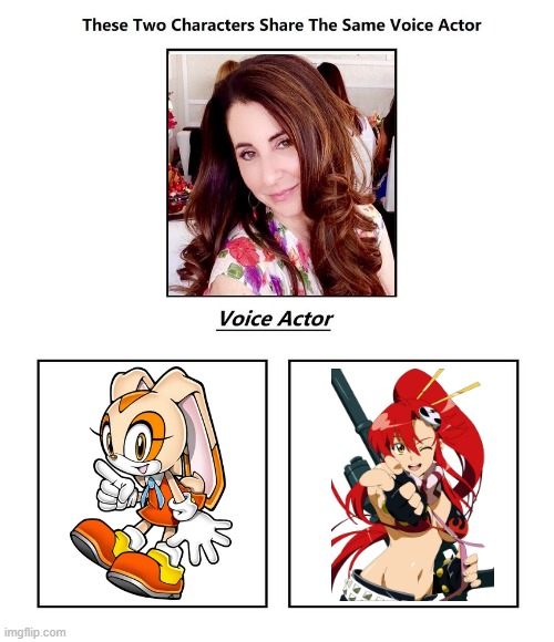 Michelle Ruff | image tagged in same voice actor,michelle ruff,gurren lagann,sonic the hedgehog,sega | made w/ Imgflip meme maker