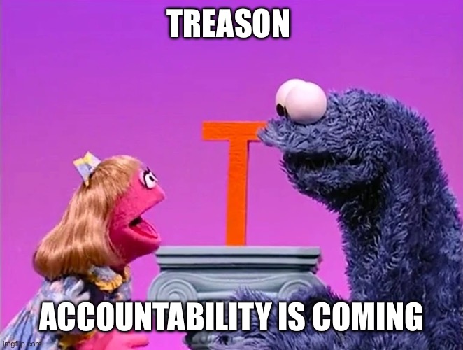 “We will all hang” HRC | TREASON; ACCOUNTABILITY IS COMING | image tagged in letter t,treason,accountability,russia hoax | made w/ Imgflip meme maker